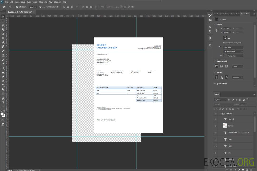 Facture USA Hope Construction template Facture USA Hope Construction template